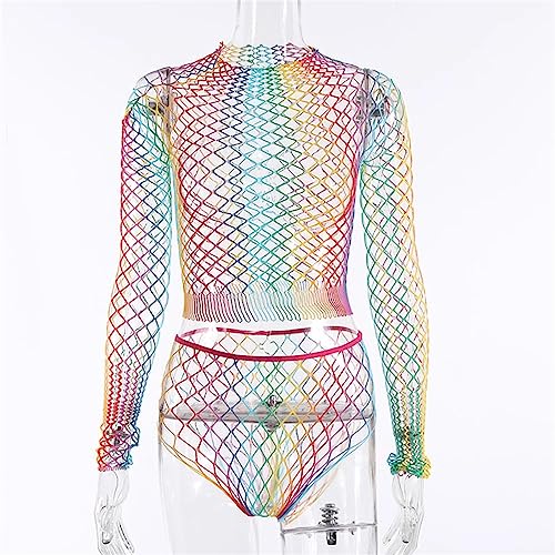 Rainbow Striped Fishnet Mini Dress for Cosplay and Dance