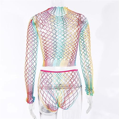 Rainbow Striped Fishnet Mini Dress for Cosplay and Dance