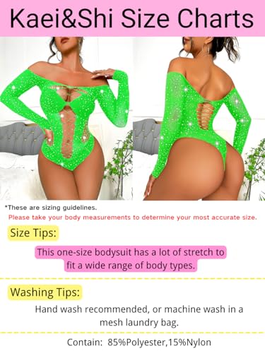 Neon green rhinestone bodysuit for women at EDM shows