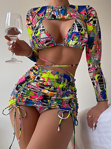 Multi Print Halter Bikini Set with Cover Up