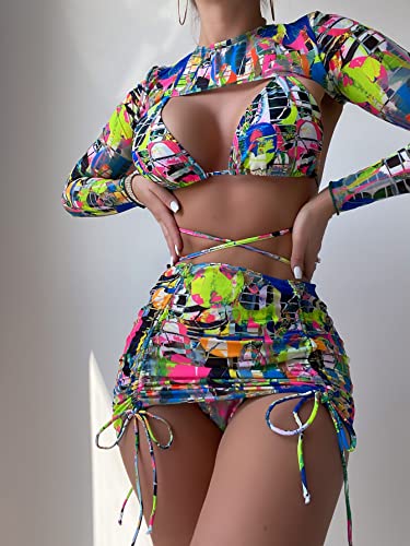 Multi Print Halter Bikini Set with Cover Up