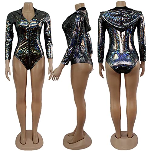 RAVE RARITYUS Hooded Hologram Bodysuit Romper Clubwear Suit