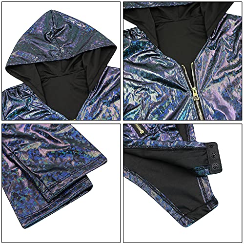 RAVE RARITYUS Hooded Hologram Bodysuit Romper Clubwear Suit