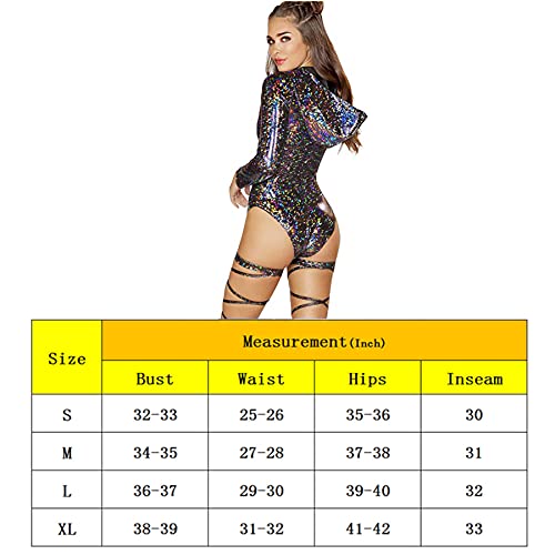 RAVE RARITYUS Hooded Hologram Bodysuit Romper Clubwear Suit