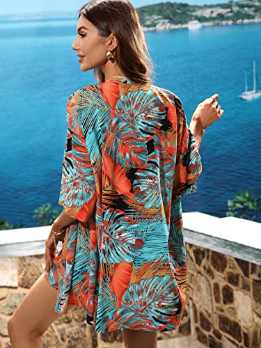 Boho Tropical Kimono Blouse and Shorts Set Multicolor