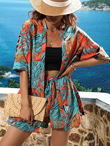 Boho Tropical Kimono Blouse and Shorts Set Multicolor