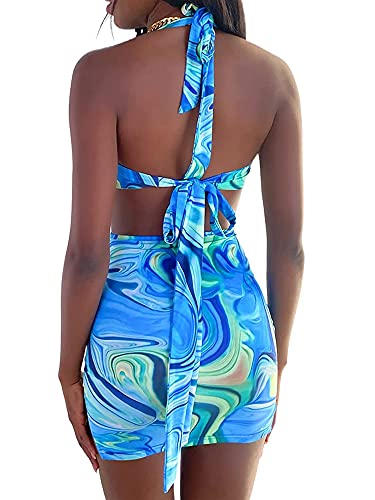Halter Tie Dye Two-Piece Set, Y2K Fashion Outfit