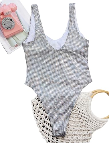 Holographic Silver High-Cut Bathing Suit for EDM Festivals