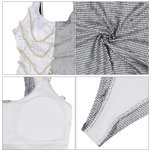 Holographic Silver High-Cut Bathing Suit for EDM Festivals