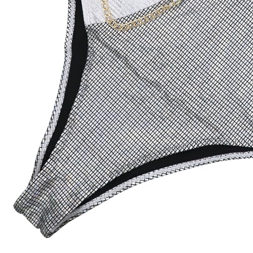 Holographic Silver High-Cut Bathing Suit for EDM Festivals