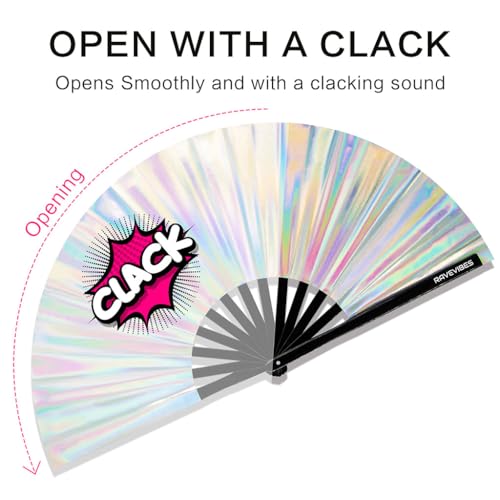 Large Glitter Holographic Rave Hand Fan for Festivals