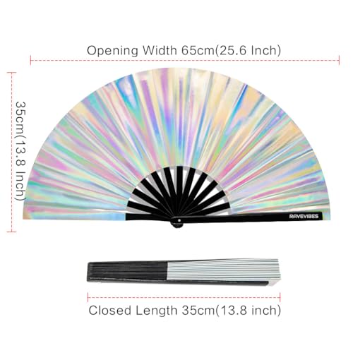 Large Glitter Holographic Rave Hand Fan for Festivals