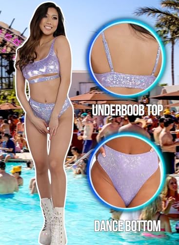 EDM Metallic Glitter Rave Outfit - Holographic Swimsuit