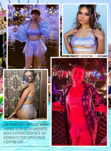 EDM Metallic Glitter Rave Outfit - Holographic Swimsuit