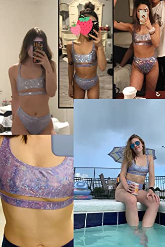 EDM Metallic Glitter Rave Outfit - Holographic Swimsuit