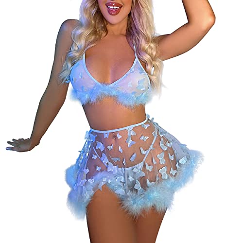 ABAFIP Women's Shiny Rave Outfit Halter Top Skirt