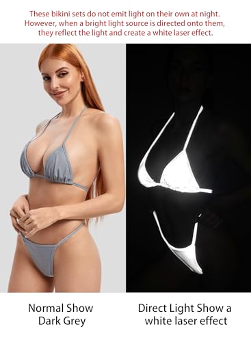 Silver Reflective Rave Triangle Top Thong Metallic Bikini