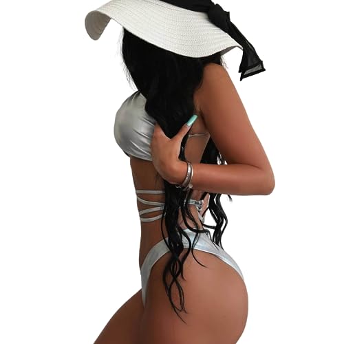 Neon hologram strappy bikini for rave party outfit