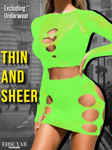 Neon Green Fishnet Poster Dress, Sexy 2-Piece Set
