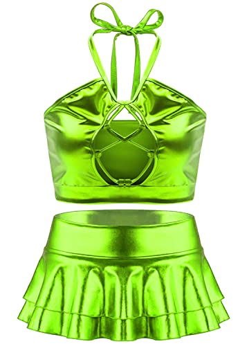 Green Holographic Rave Outfit Set for Women