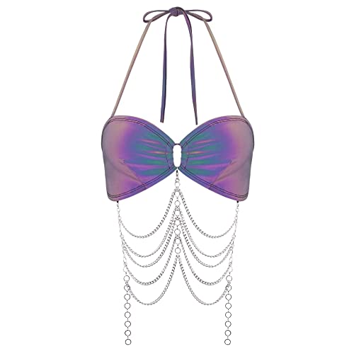 Metallic Reflective Body Chain Crop Top for Raves