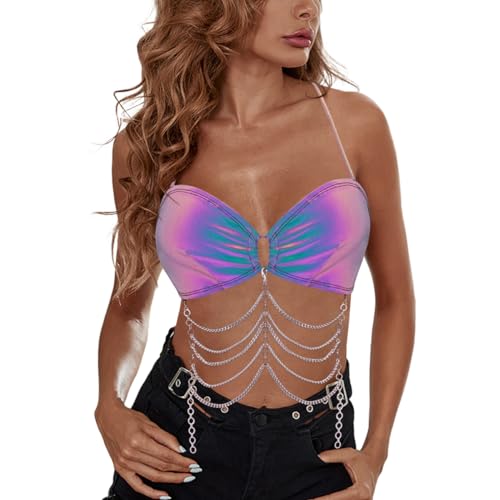 Metallic Reflective Body Chain Crop Top for Raves