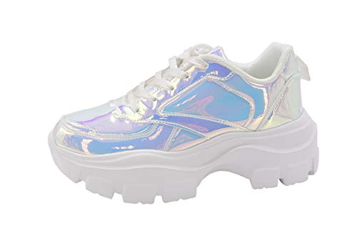 White Hologram Chunky Platform Sneakers - Women's 90s