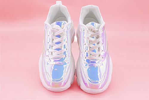 White Hologram Chunky Platform Sneakers - Women's 90s