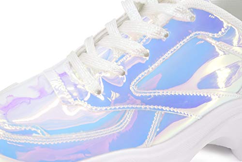 White Hologram Chunky Platform Sneakers - Women's 90s