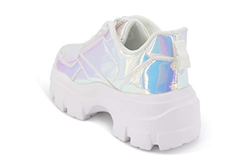 White Hologram Chunky Platform Sneakers - Women's 90s