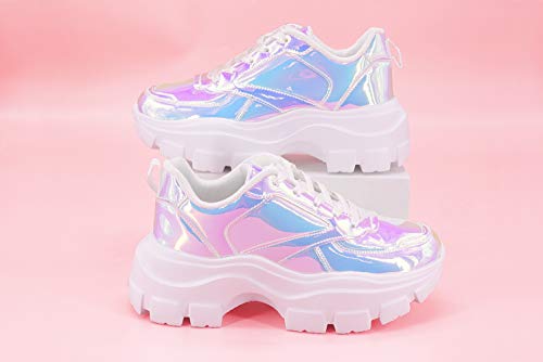 White Hologram Chunky Platform Sneakers - Women's 90s