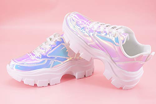 White Hologram Chunky Platform Sneakers - Women's 90s