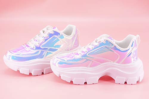 White Hologram Chunky Platform Sneakers - Women's 90s