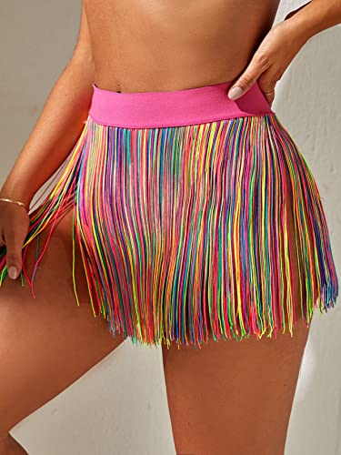 Verdusa Fringe High Waisted Mini Skirt - Multicolor