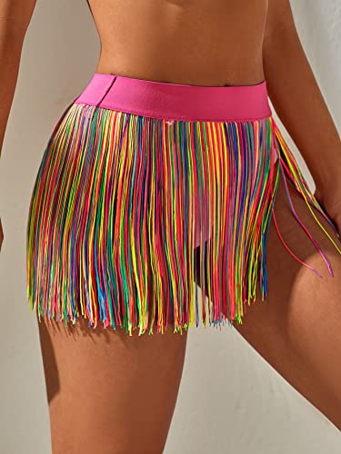Verdusa Fringe High Waisted Mini Skirt - Multicolor
