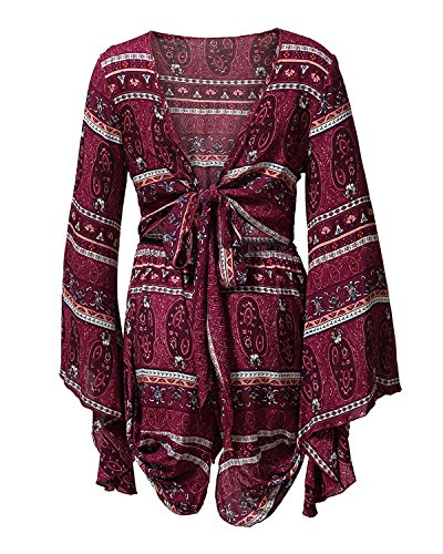 Boho V Neck Print Romper with Flare Sleeves
