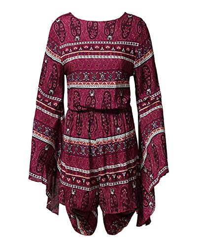 Boho V Neck Print Romper with Flare Sleeves