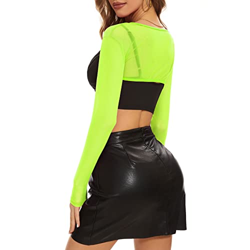 Neon Green Mesh Crop Top for Rave Outfits