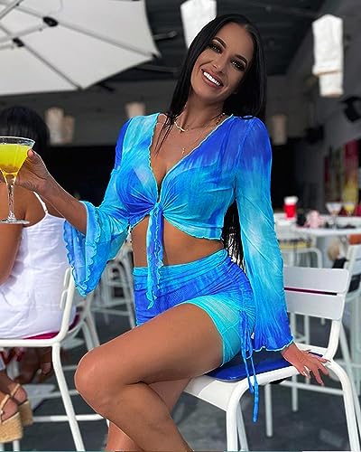 Doweha Women's Sexy Club 2-Piece Rave Outfit Blue