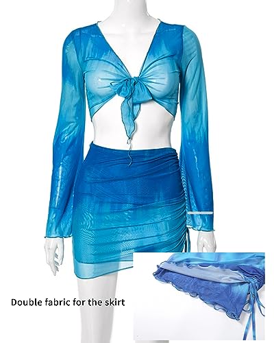 Doweha Women's Sexy Club 2-Piece Rave Outfit Blue