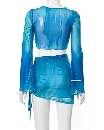 Doweha Women's Sexy Club 2-Piece Rave Outfit Blue