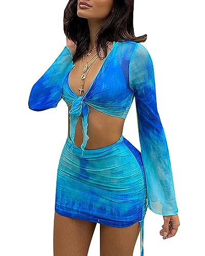 Doweha Women's Sexy Club 2-Piece Rave Outfit Blue