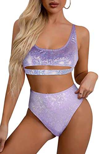EDM Metallic Glitter Rave Outfit - Holographic Swimsuit