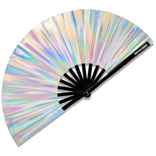 Large Glitter Holographic Rave Hand Fan for Festivals