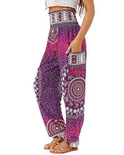 Rose Red High Waist Yoga Boho Harem Pants