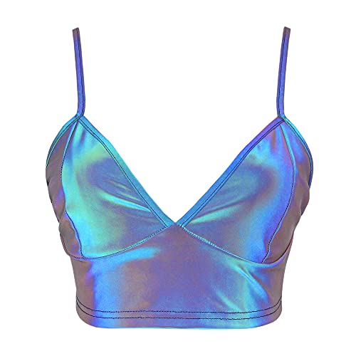 Giovacker Reflective Crop Top for Festival Rave Girls