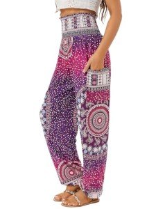 Rose Red High Waist Yoga Boho Harem Pants