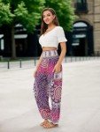 Rose Red High Waist Yoga Boho Harem Pants