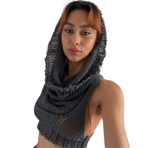 Gray Knitted Hoodie Vest Crop Top for Raves