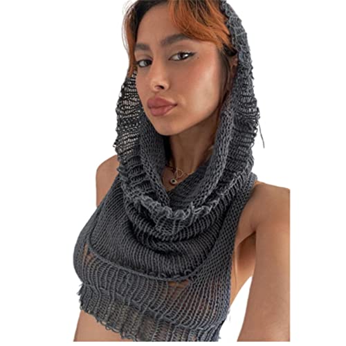 Caviotess Women Knitted Crop Top Hoodie Sweater for Raves